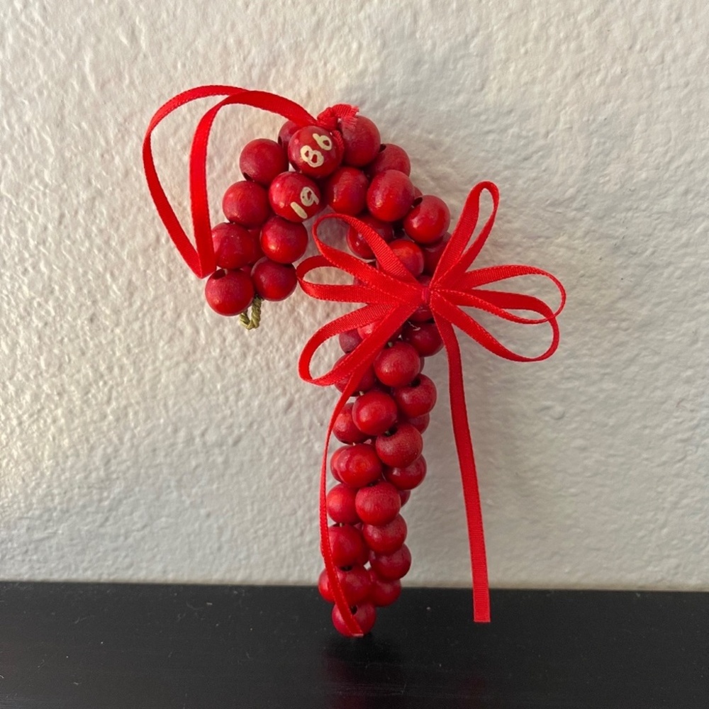 Vintage 1986  Beaded Candy Cane Christmas Ornament